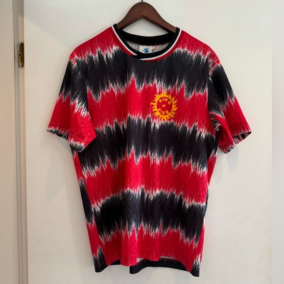 Soccer Jersey Ring of Fire Black Red Amp Stripe L Large vintage - Picture 1 of 9